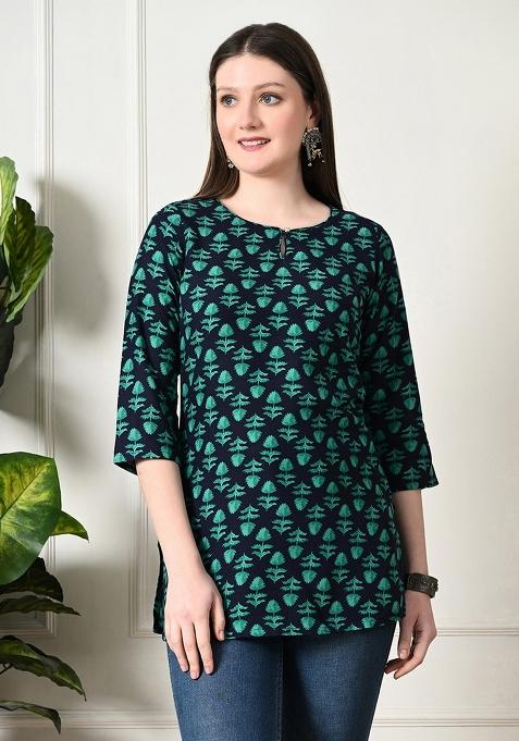 Green Embroidery Cotton Kurti