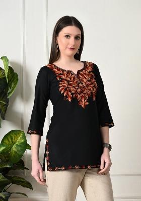 Black Embroidery Cotton Kurti