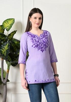 Lavender Embroidery Cotton Kurti
