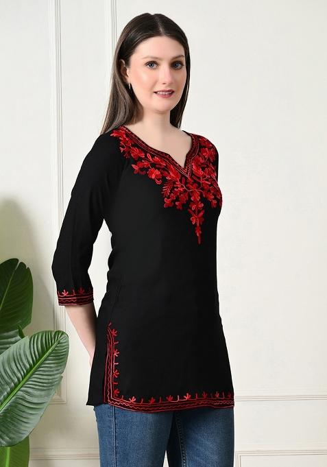 Black Embroidery Cotton Kurti