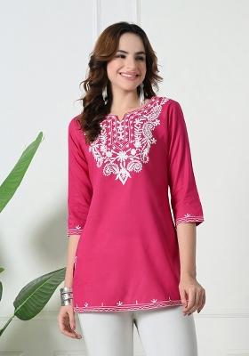 Pink Embroidery Cotton Kurti