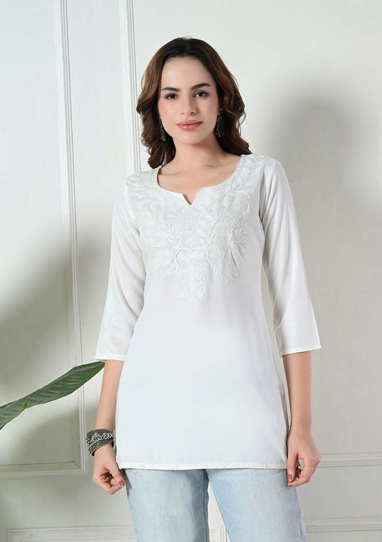 White Chikankari Cotton Kurta - Indya
