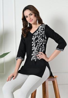 Black Embroidery Cotton Kurti