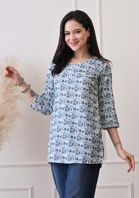 White Embroidery Cotton Kurti