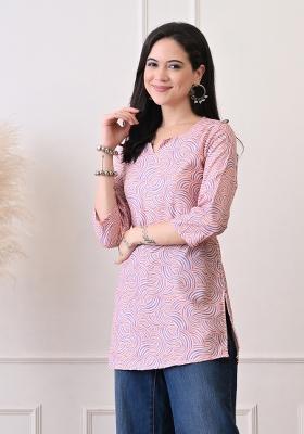 Peach Embroidery Cotton Kurti