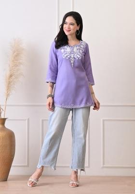 Lavender Embroidery Cotton Kurti