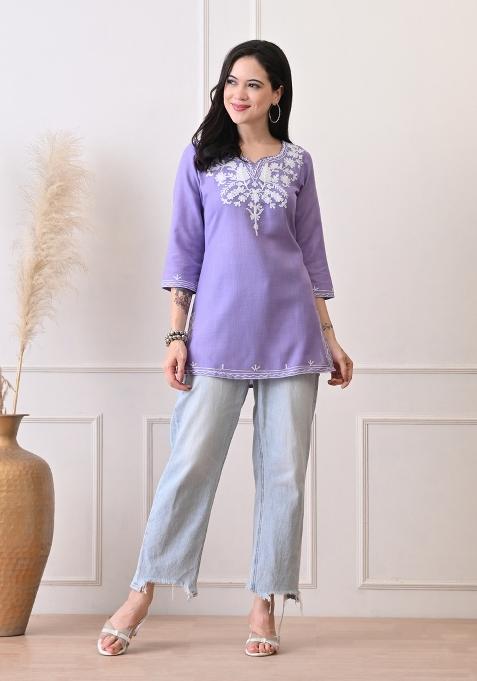 Lavender Embroidery Cotton Kurti