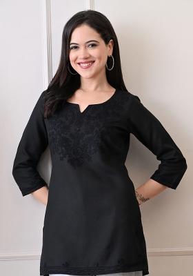 Black Embroidery Cotton Kurti