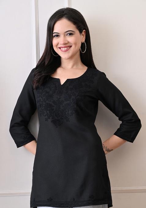 Black Embroidery Cotton Kurti