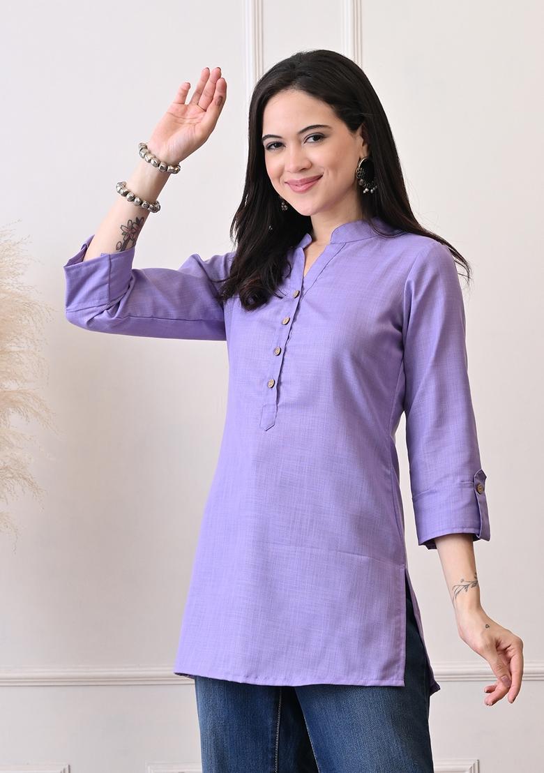 Lavender Embroidery Cotton Kurti - Indya