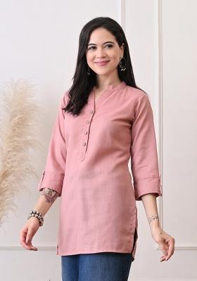 Peach Embroidery Cotton Kurti