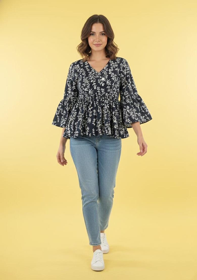 Black Printed Rayon Kurta - Indya