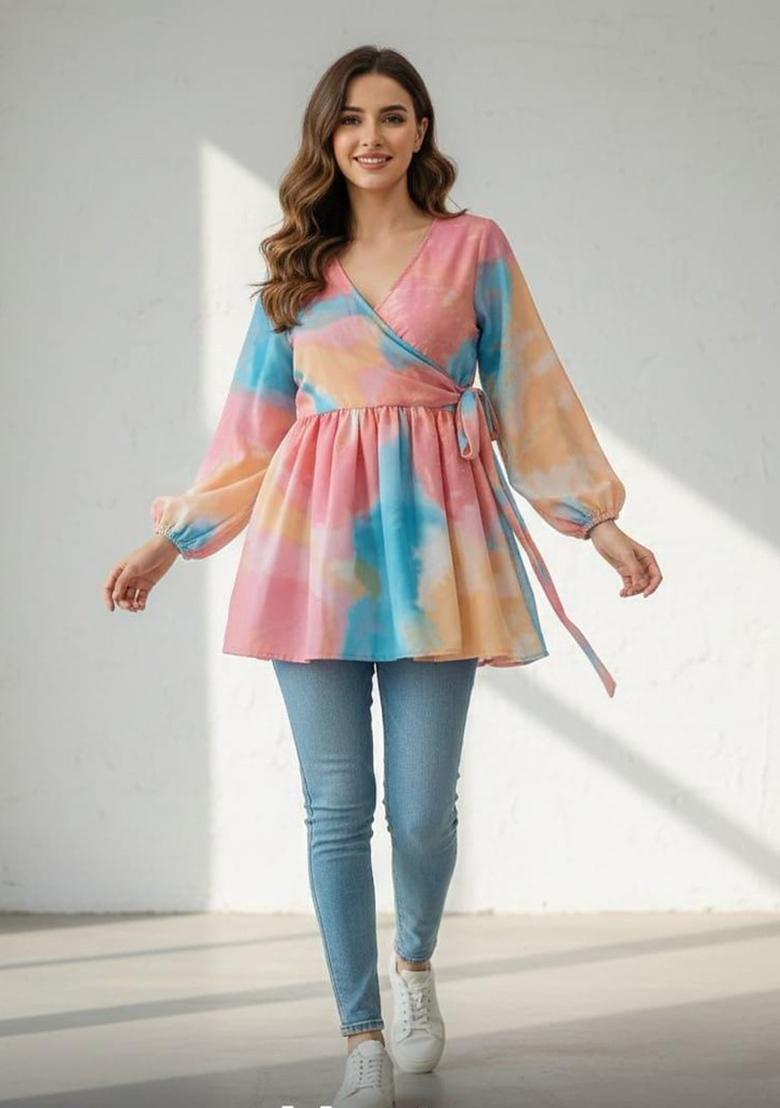 Pink Printed Rayon Kurta - Indya