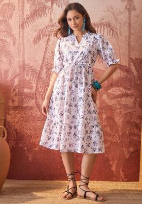 Off White Printed Polyester Tunic