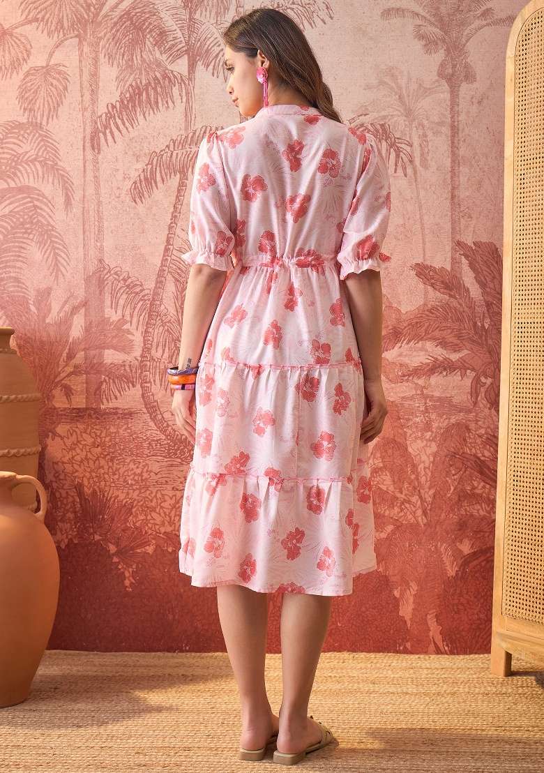 Orange Floral Print Polyester Gown - Indya