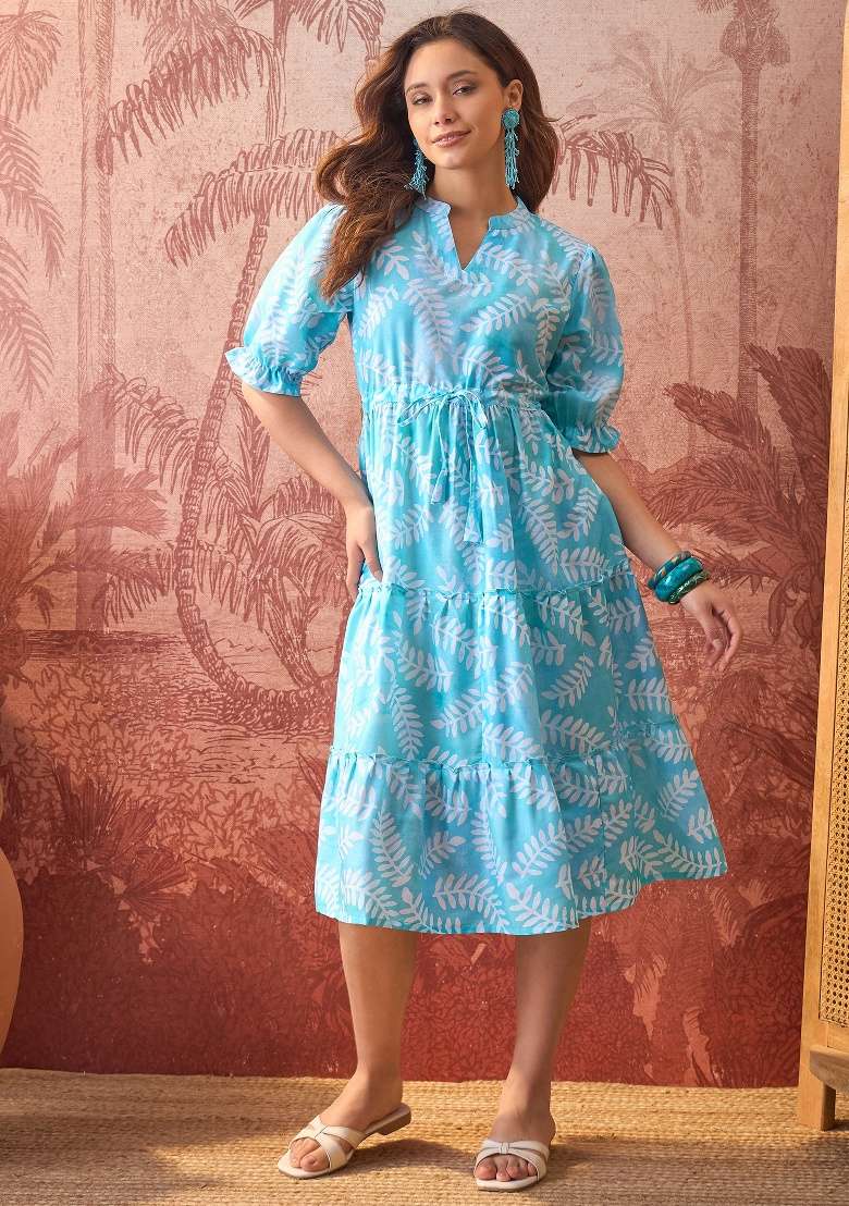 Blue Printed Polyester Kurta - Indya