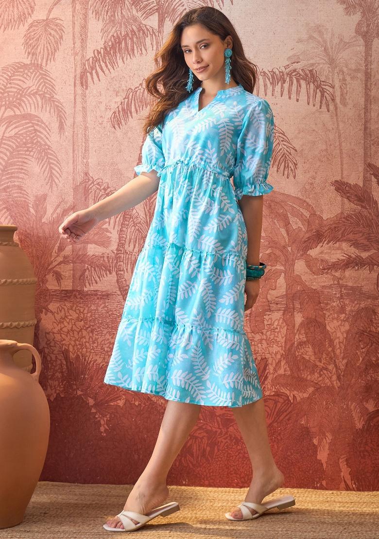 Blue Printed Polyester Tunic - Indya