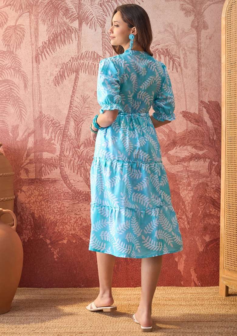 Blue Printed Polyester Kurta - Indya