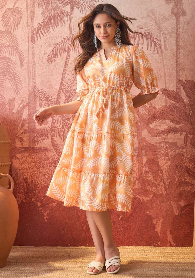 Orange Printed Polyester Tunic - Indya