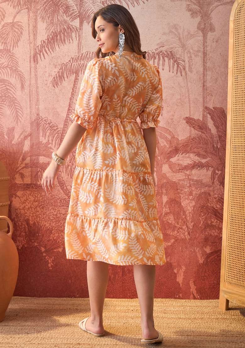 Orange Printed Polyester Tunic - Indya