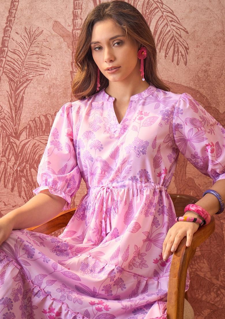 Purple Printed Polyester Tunic - Indya