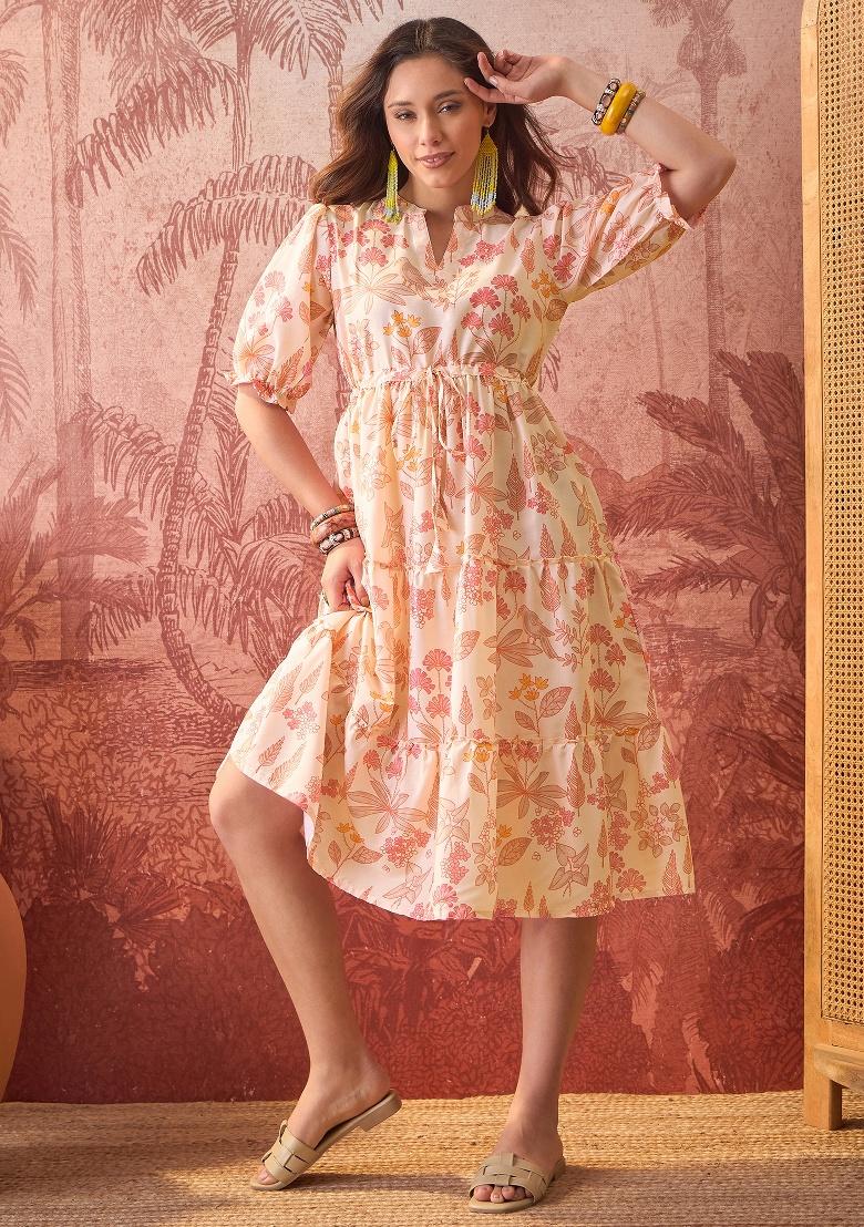 Orange Printed Polyester Tunic - Indya