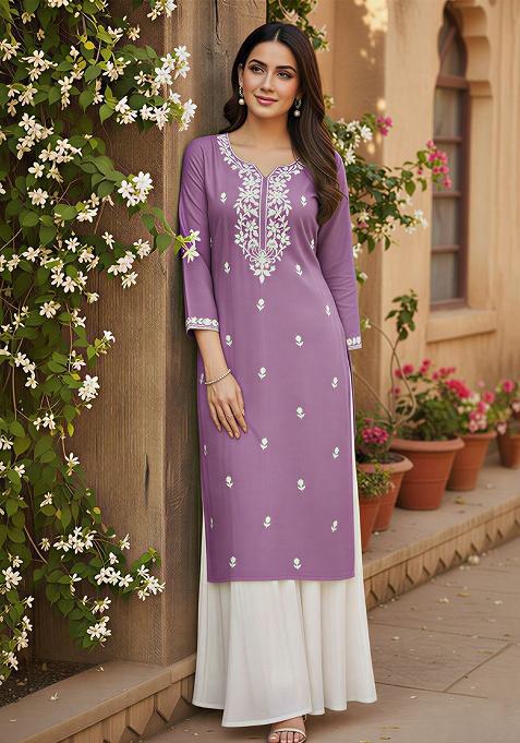 Purple Embroidery Silk Kurta