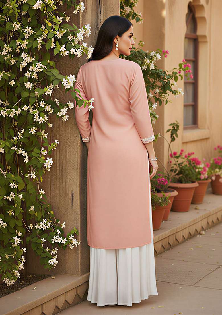 Pink Embroidery Silk Blend Kurta - Indya