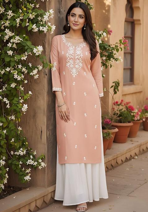Pink Embroidery Silk Kurta
