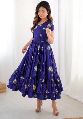 Royal Blue Printed Georgette Kurta