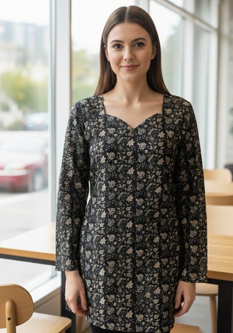 Black Printed Muslin Top