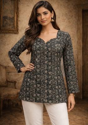 Black Printed Muslin Top