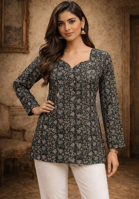 Black Printed Muslin Top