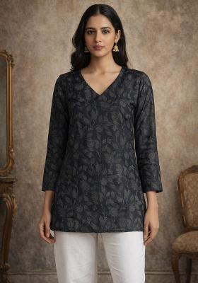 Black Printed Muslin Top