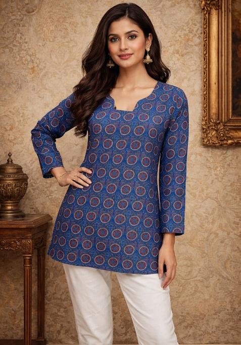 Blue Printed Muslin Top