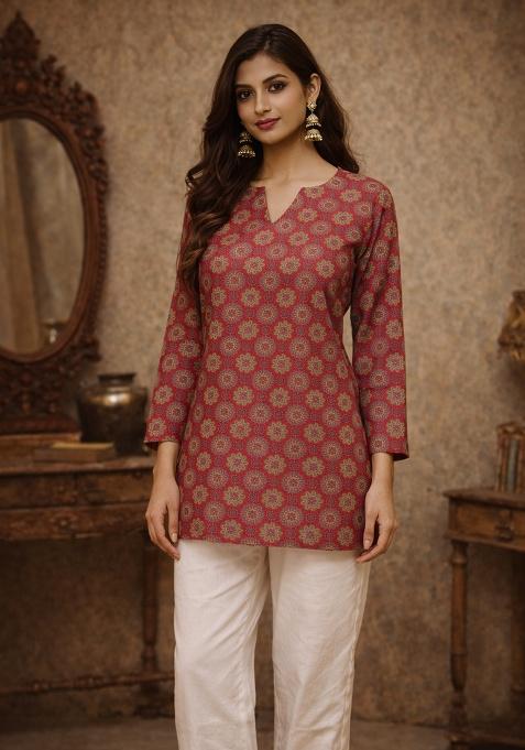 Maroon Printed Muslin Top