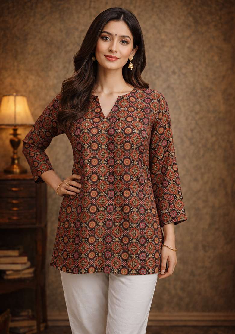 Black Printed Muslin Top - Indya