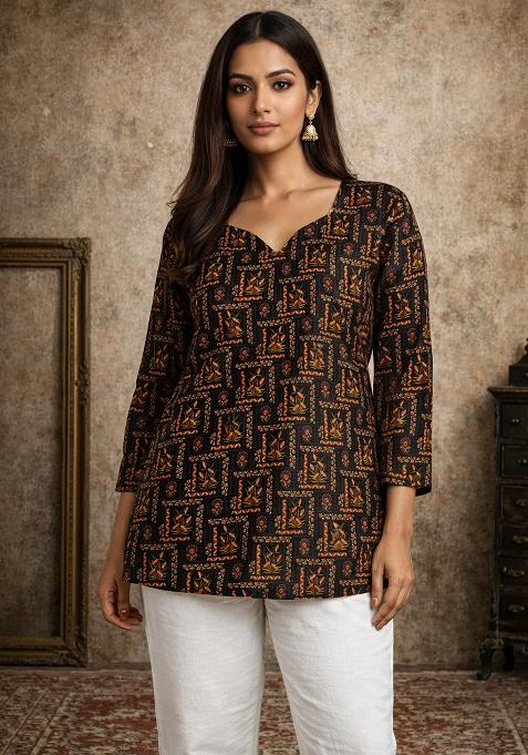 Black Printed Muslin Top