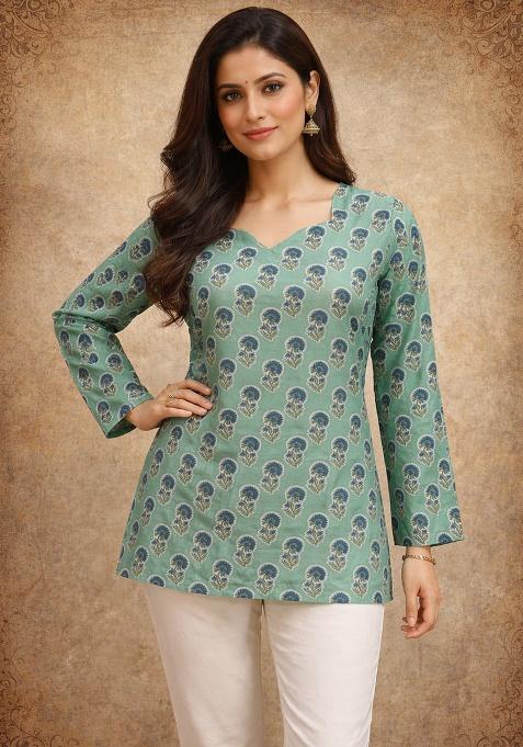 Sky Blue Printed Muslin Top