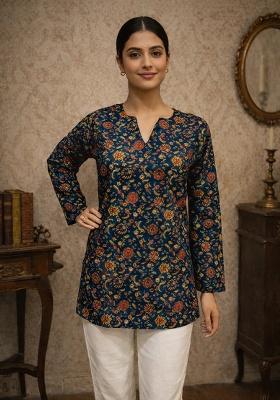 Blue Printed Muslin Top