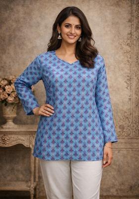 Blue Printed Muslin Top
