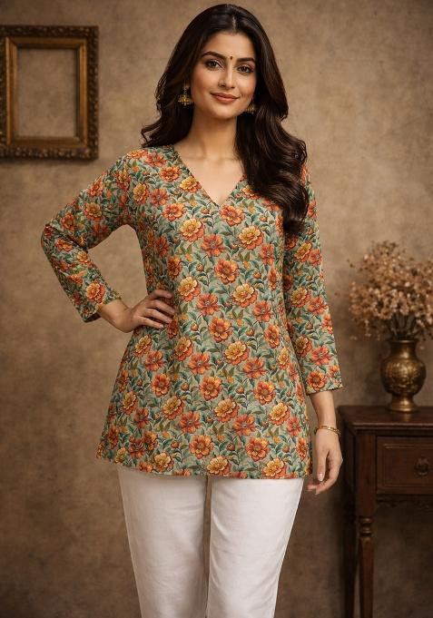 Multicolor Printed Muslin Top