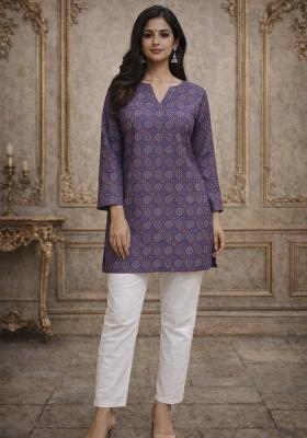 Blue Printed Muslin Top