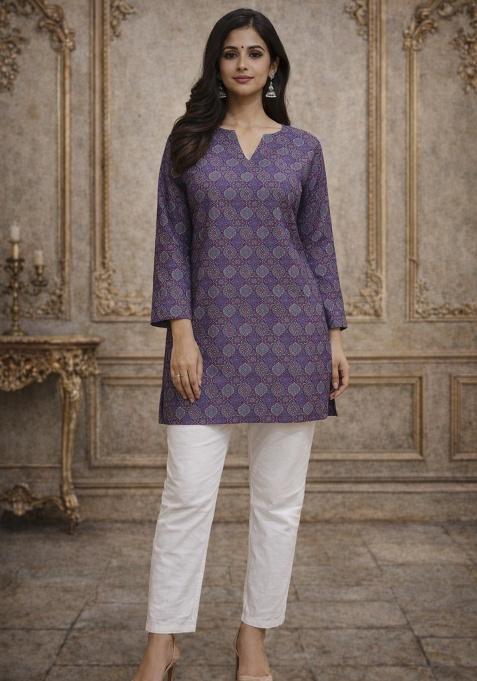 Blue Printed Muslin Top