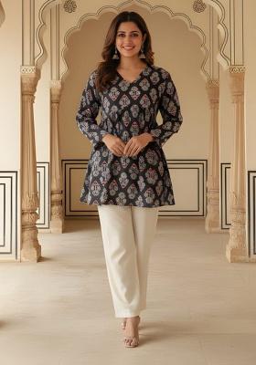 Black Printed Rayon Top