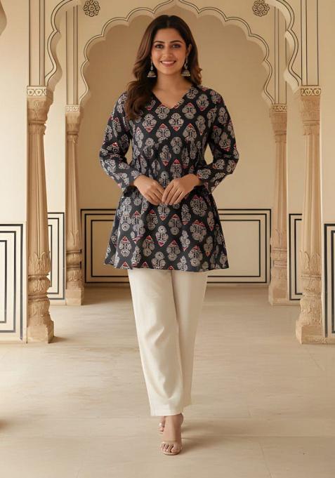 Black Printed Rayon Top