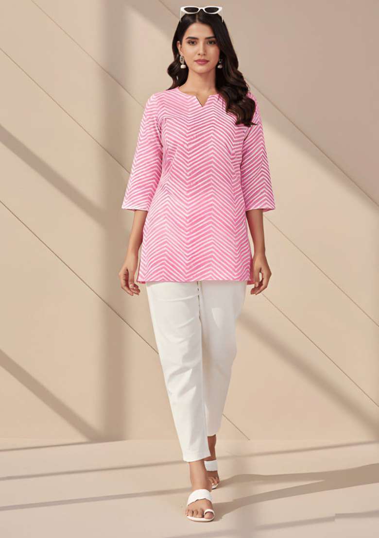 Pink Printed Cotton Top - Indya