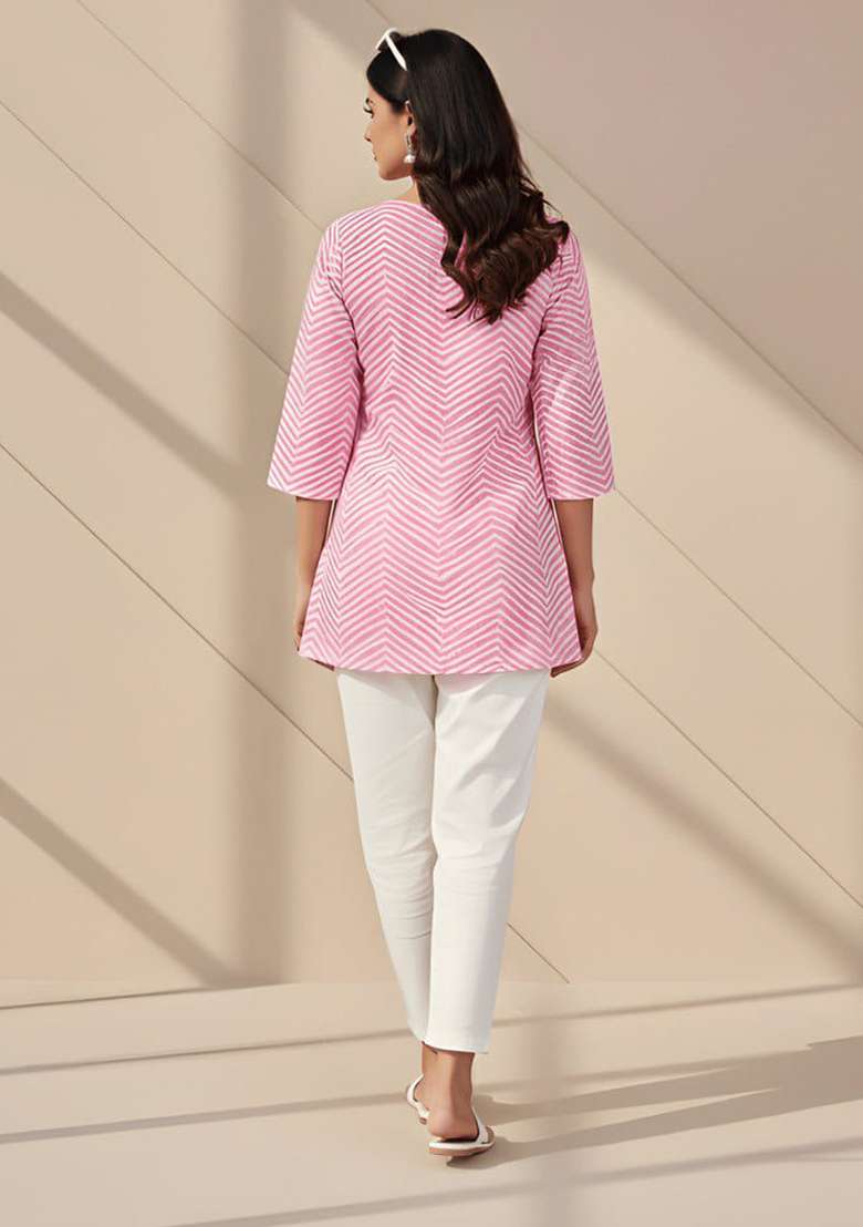 Pink Printed Cotton Top - Indya