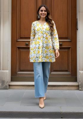 White Printed Cotton Top