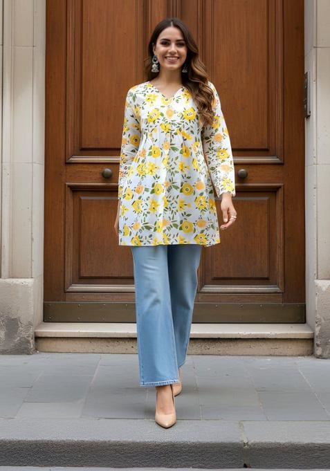 White Printed Cotton Top